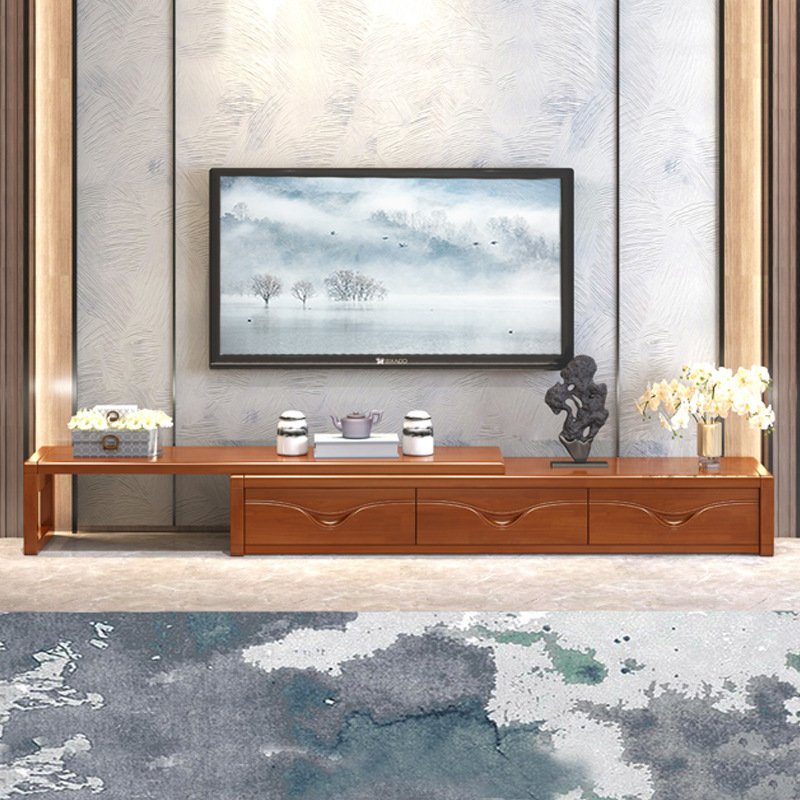 新中式现代简约实木电视柜伸缩型地柜多抽屉客厅组合中式视听柜