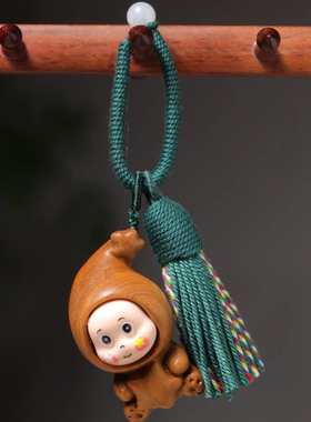 檀香木星星人卡通公仔钥匙扣手工编绳流苏挂件坠包包挂饰潮玩礼物