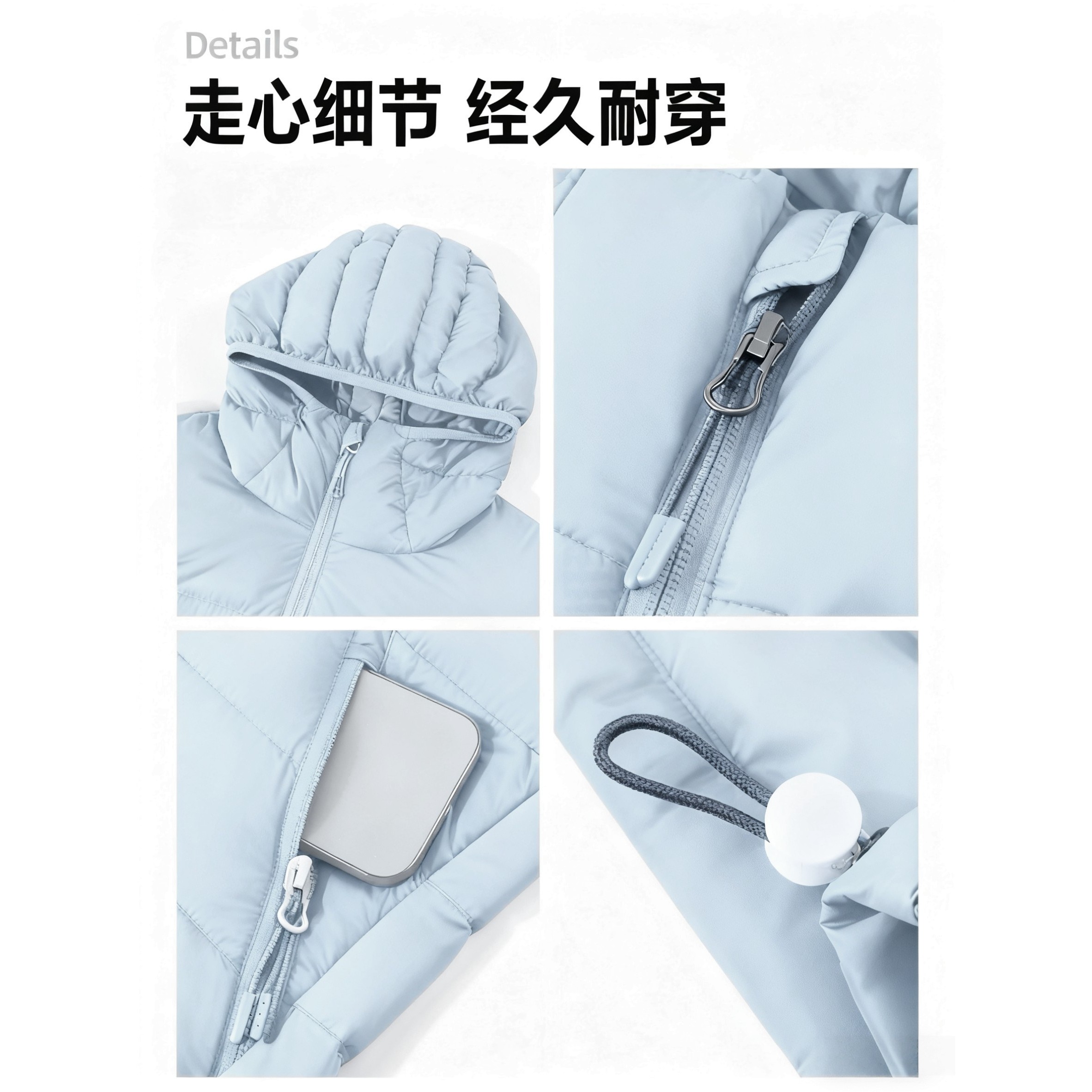 蓝色排骨羽绒服女修身轻薄外套秋冬季2025新款棉服韩系冲锋衣内搭 - 图1