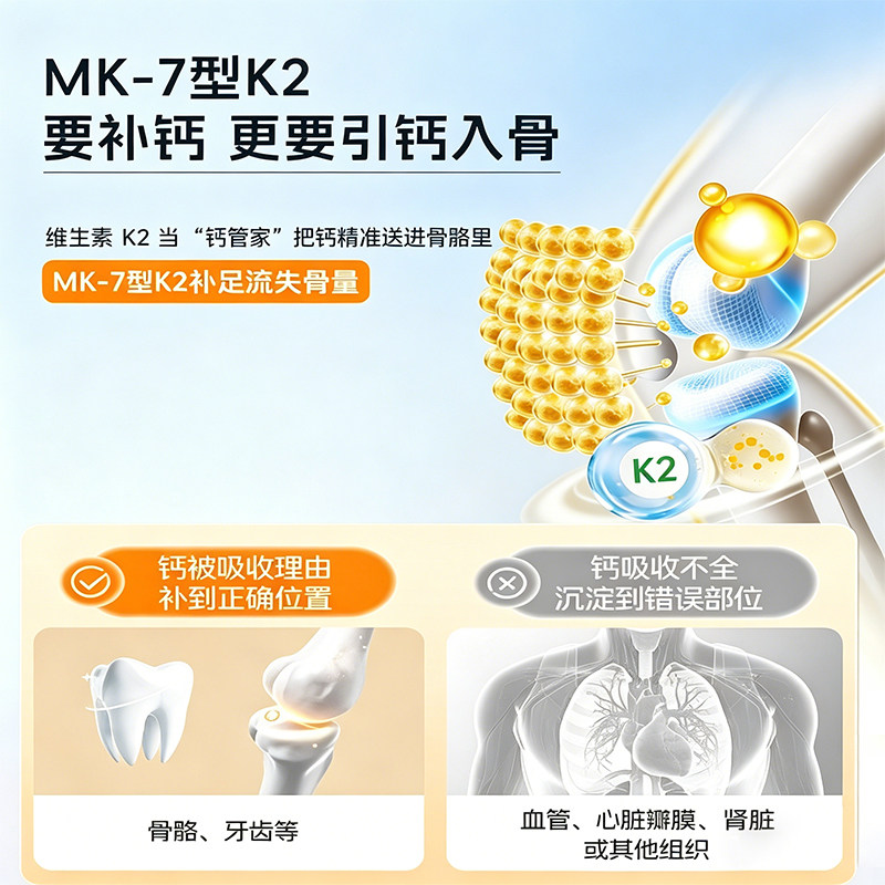 MK-7维生素K2软胶囊成人男女性骨质疏松钙片中老年增加骨密度临期