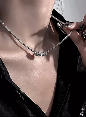 潮邦不锈钢闪钻圆环吊坠项链