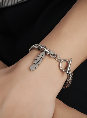 洗澡可戴白羽钛钢男士锁骨链