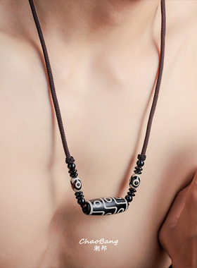 新中式天珠串珠项链男小众简约中国风毛衣链设计高级感复古潮配饰