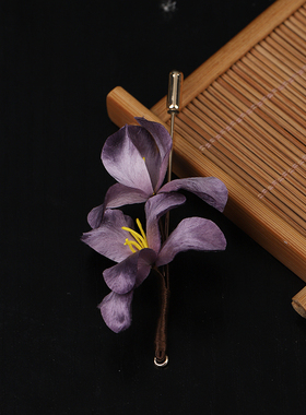 【深紫兰花】国风手工非遗蚕丝绒花胸针马面裙深紫兰花发饰复古