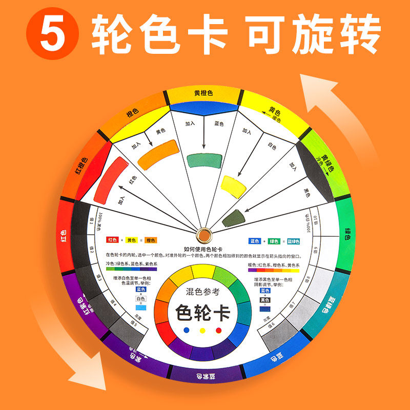 多功能色轮卡12色相环配色卡72色纸质色环配色轮调色卡油漆调色颜色搭配色盘卡色彩搭配中文儿童识色旋转色卡 拾光办公专营店