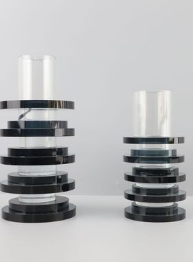 新中式黑色水晶花器花插样板房售楼部卧室书房客厅桌面玄关饰品