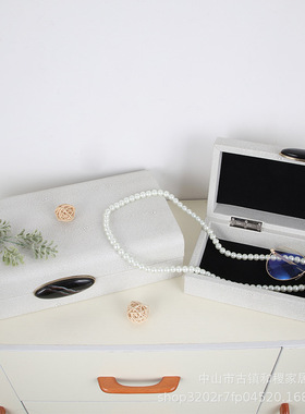 首饰盒摆件新中式样板房饰品卧室柜电视柜收纳盒皮革金属装饰盒