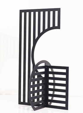 现代简约几何创意黑色镂空网格屏风样板间售楼处书房创意艺术摆件