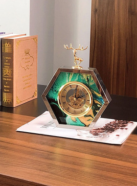 欧式客厅时钟摆件金属轻奢高档摆设卧室镜音钟简约现代合金座钟