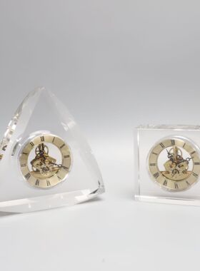 新中式水晶透明钟表摆件样板房售楼部卧室书房客厅餐厅桌面饰品