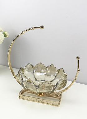 美式轻奢玻璃果盘创意简约装饰水果盘客厅家用北欧风格甜品台摆件