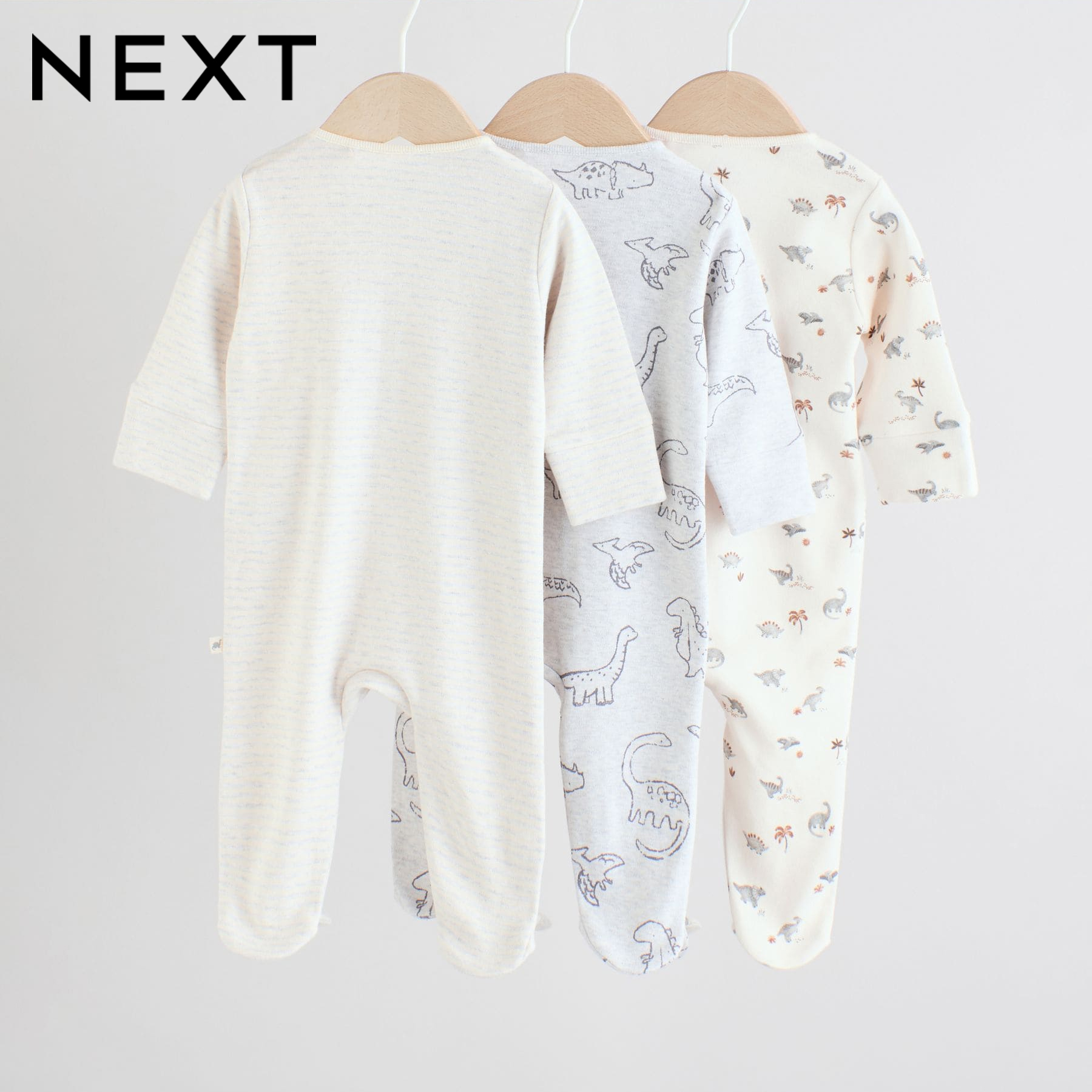 英国NEXT正品婴儿长袖爬服男宝春秋装恐龙纯棉睡衣拉链包脚连体衣 - 图0