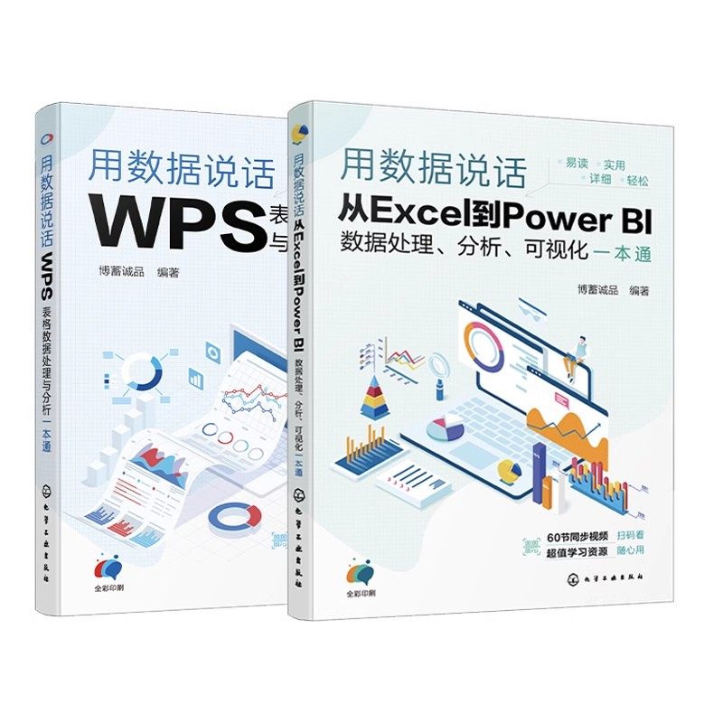 赠60节视频课 2册 用数据说话 从Excel到Power BI数据处理分析可视化+WPS表格数据处理与分析一本通 职场学生办公软件应用入门书籍