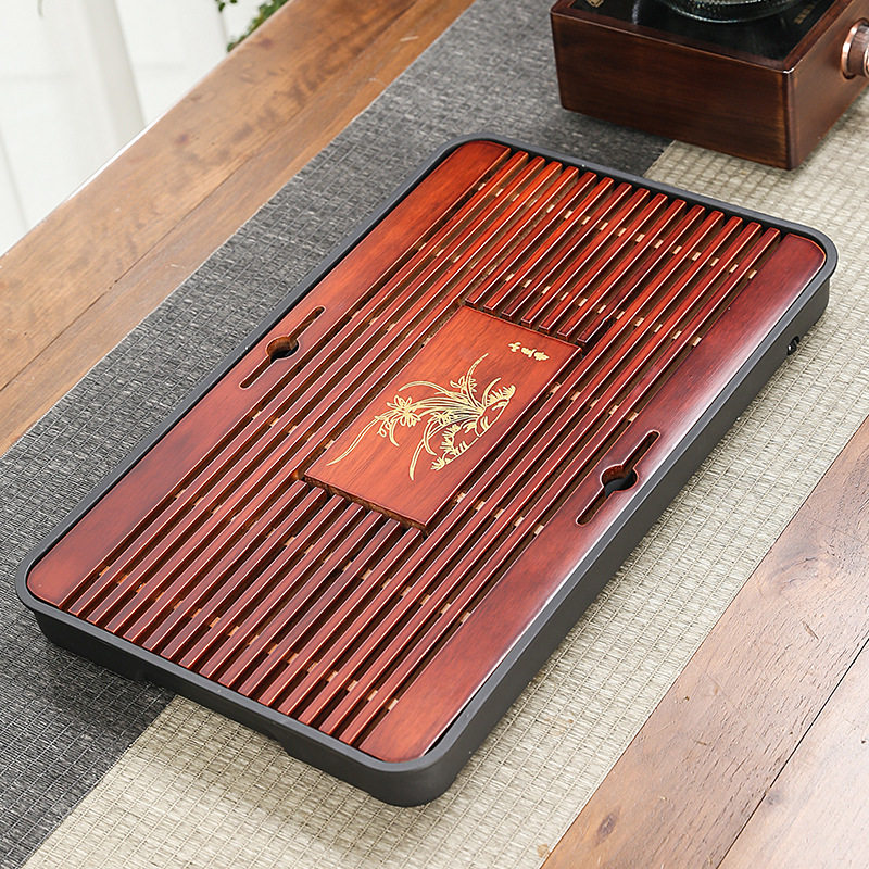Kung Fu tea set tea tray tea tray drainage and water storage dual-purpose komu tea table melamine chassis wooden walnut