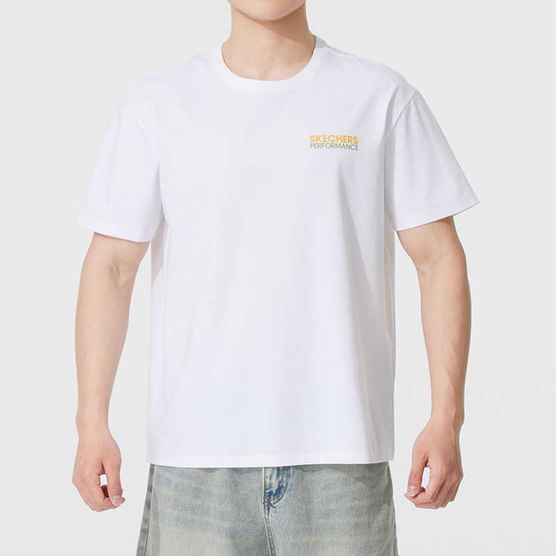 斯凯奇男女同款夏季透气运动T恤新款白色圆领针织短袖上衣休闲,淘宝优惠券,粉丝福利购,淘宝优惠卷