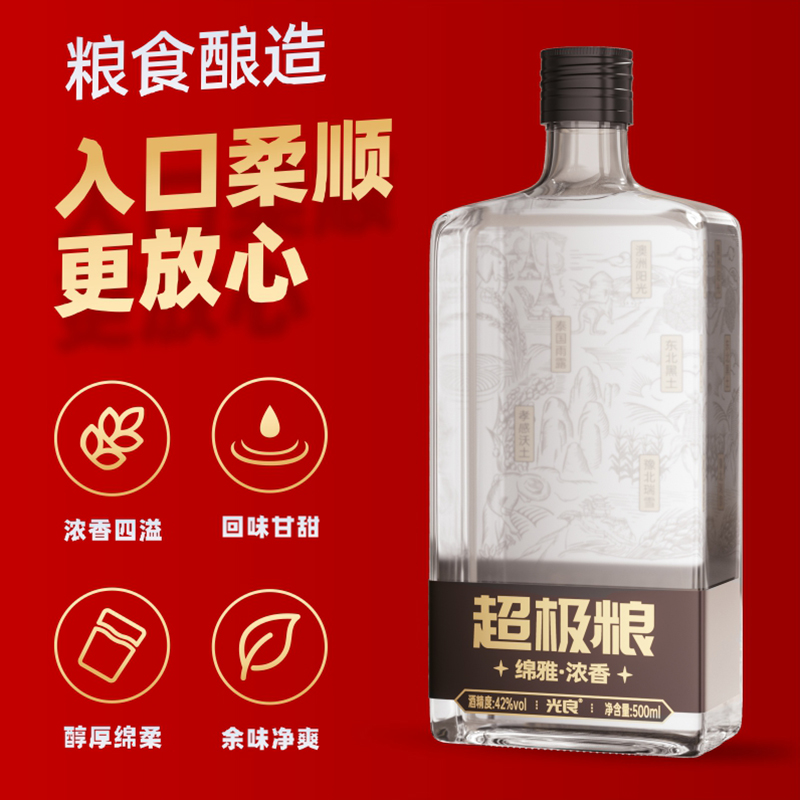 【官方正品】光良超极粮 42/52度浓香型白酒纯粮高粱酒整箱500ml-图3