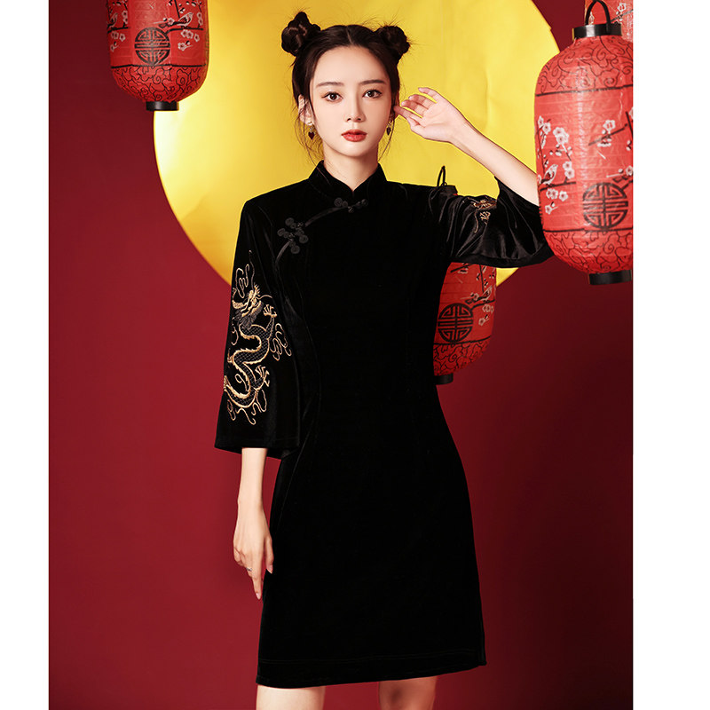 国潮旗袍2022年新款年轻款连衣裙 森莞旗袍