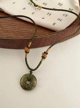 新中式平安扣吊坠挂绳简约百搭编织绳项链女绳子毛衣链复古锁骨链