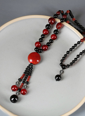 民族风项链长款复古风新中式毛衣链子挂件中国风配饰女红色装饰品