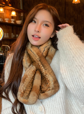 冬季双面獭兔毛保暖围巾女