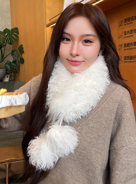 雪绒球球羊毛獭兔毛磁吸扣围巾