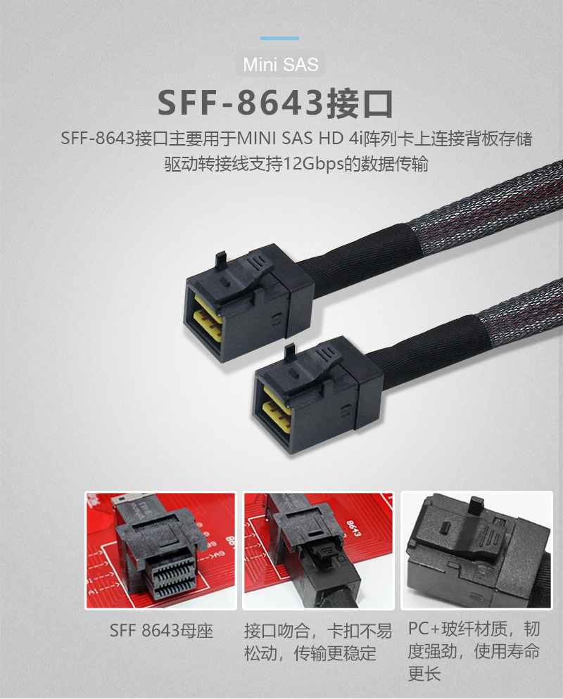 FVH Mini SAS HD SFF-8643对SFF-8087连接线Slimline SAS SFF8654 - 图3