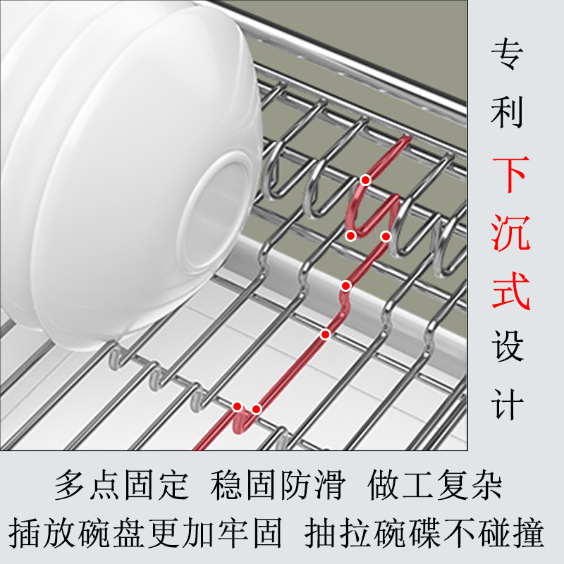 龙海森厨房橱柜拉篮304不锈钢阻尼双层加厚碗碟拉蓝调味篮 - 图2