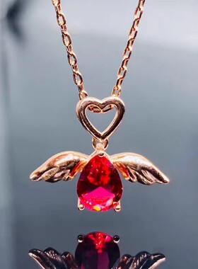 进口莫桑石小天使水滴红宝石吊坠