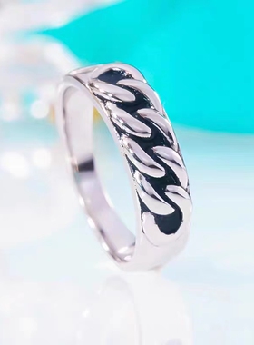 D色莫桑石链条做旧戒指宽版