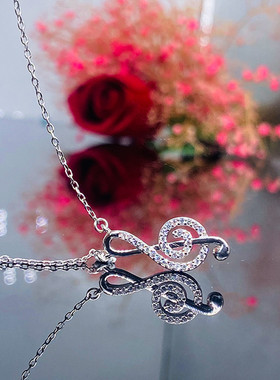 18K白金音符音乐项链镶嵌进口莫桑石可爱款吊坠女生礼物小巧精致