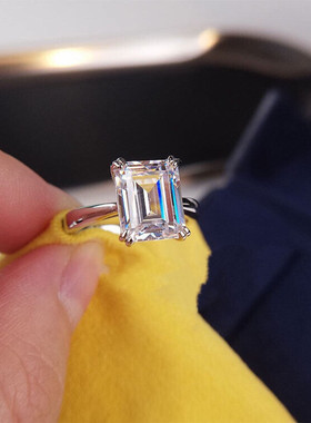 莫桑钻方糖戒指钻戒祖母绿公主方