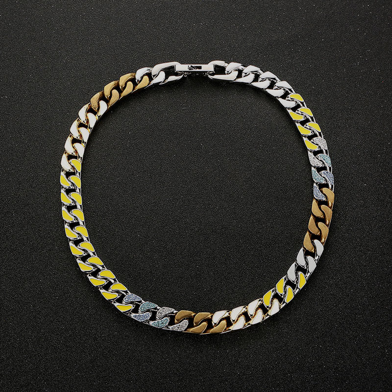 珐琅彩色拼接古巴嘻哈潮牌感锁骨链 欧雅施项链