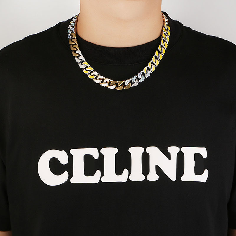 珐琅彩色拼接古巴嘻哈潮牌感锁骨链 欧雅施项链