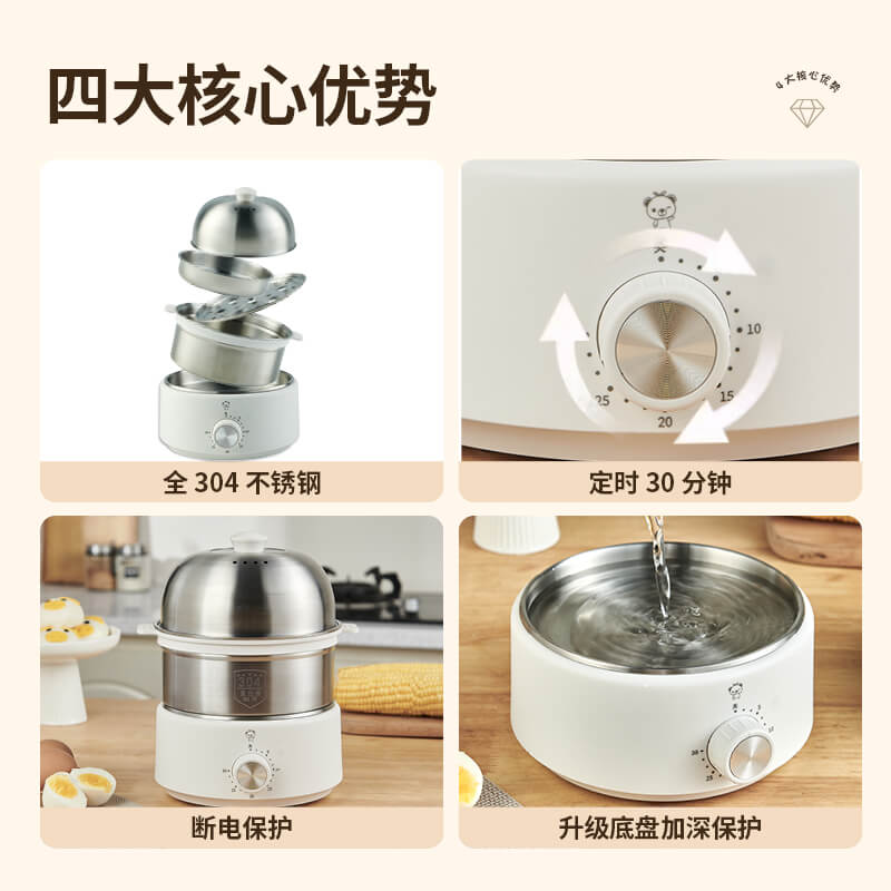 小贝熊煮蛋器蒸蛋器不锈钢家用多功能煮蛋神器小型早餐机温泉蛋