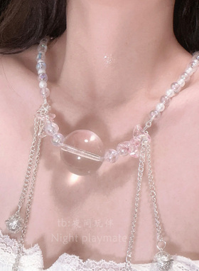 夜间玩伴 原创choker玻璃蝴蝶口球女项链cosplay小众铃铛