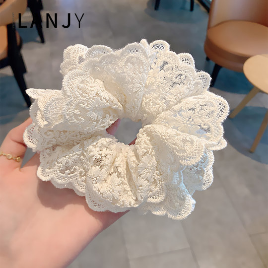 韩系温柔气质蕾丝花边大肠发圈轻奢复古低马尾头绳精致双层肠圈女