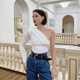 European and American style hot girl one-shoulder long-sleeved jumpsuit