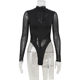 Street hottie sexy mesh patchwork long-sleeved jumpsuit