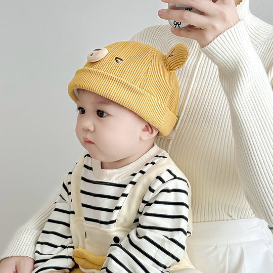 婴儿帽子秋冬款韩版超萌小熊幼儿男童地主帽冬天男孩女宝宝瓜皮帽