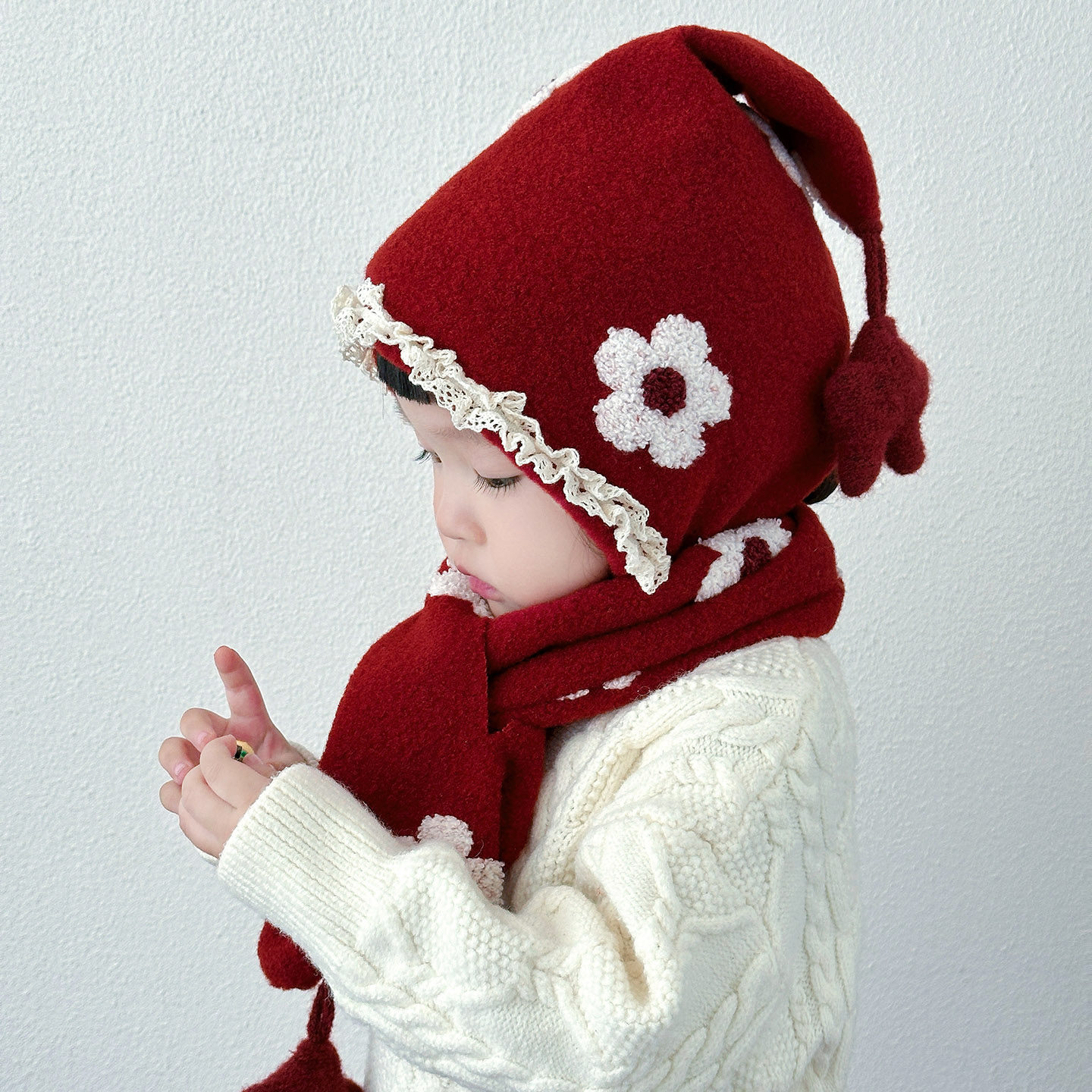 儿童帽子秋冬季韩版花朵洋气女孩保暖毛线帽外出防风女宝宝护耳帽,淘宝优惠券,粉丝福利购,淘宝优惠卷