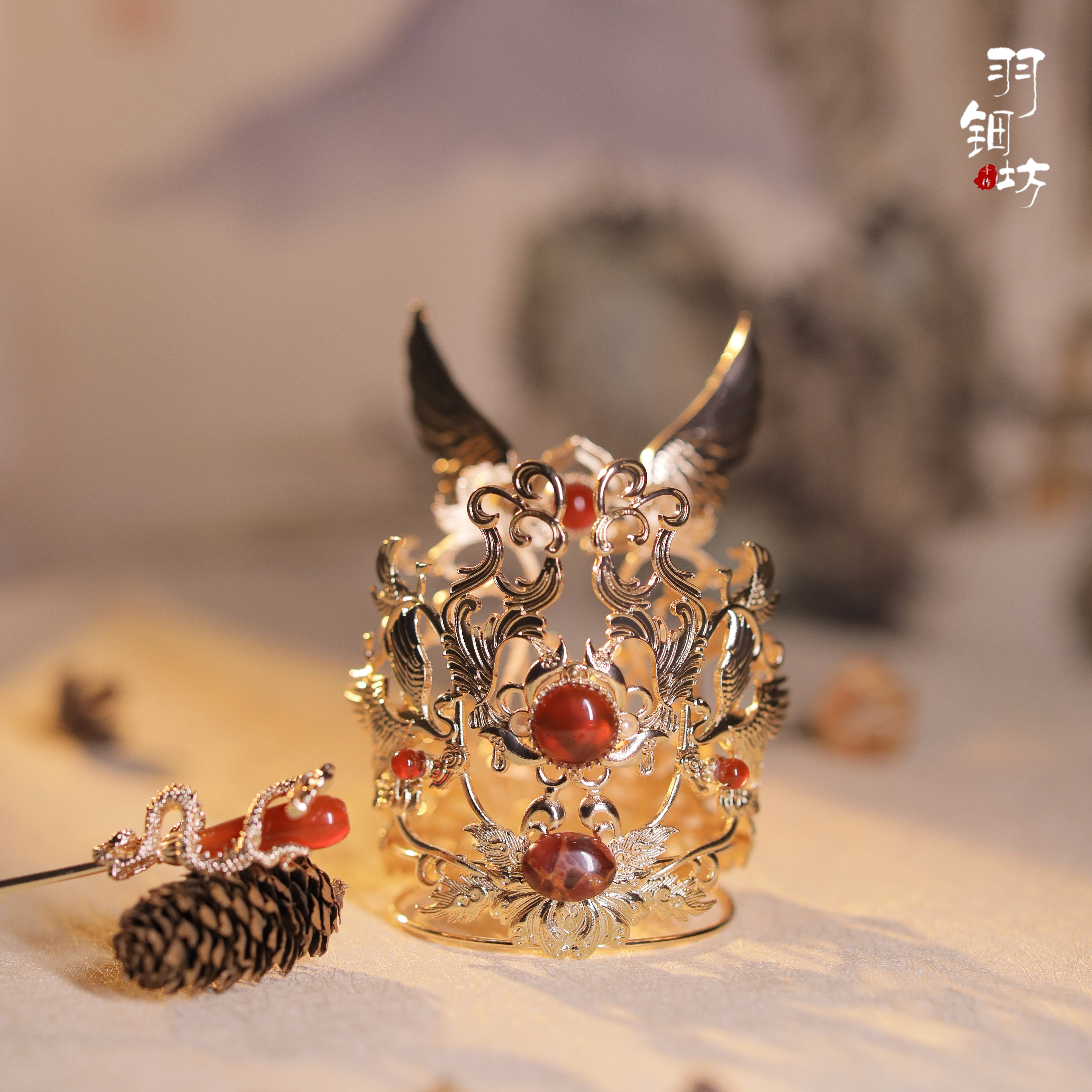 【麟凤】羽钿坊原创古风配饰男子束发冠古装汉服男款发冠金色男冠