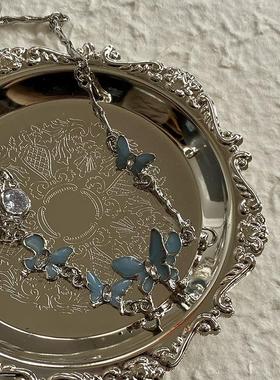 炫彩少女复古甜酷蓝锁骨链钛钢