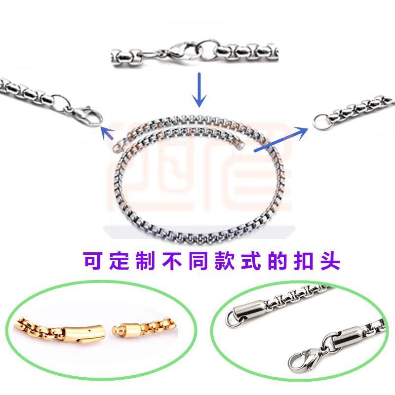 不锈钢男款方珍珠链3抖音嘻哈潮流盒子项链4日韩潮牌个性钛钢链条-图2