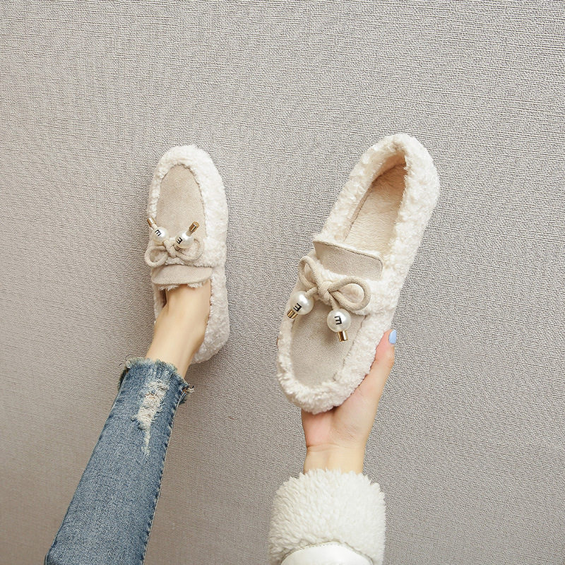 毛毛鞋女秋冬外穿羊羔毛豆豆鞋加绒厚底棉鞋一脚蹬孕妇大码41-43,淘宝优惠券,粉丝福利购,淘宝优惠卷