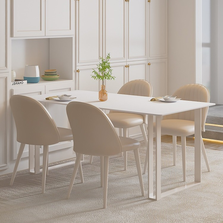 法式奶油风岩板餐桌家用小户型轻奢现代简约纯白新款餐桌椅长方形-图0