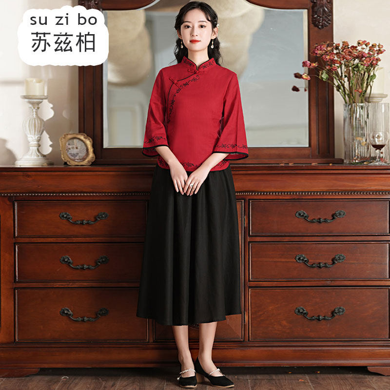 中国风汉服改良版斜襟上衣民国旗袍 苏兹柏上衣