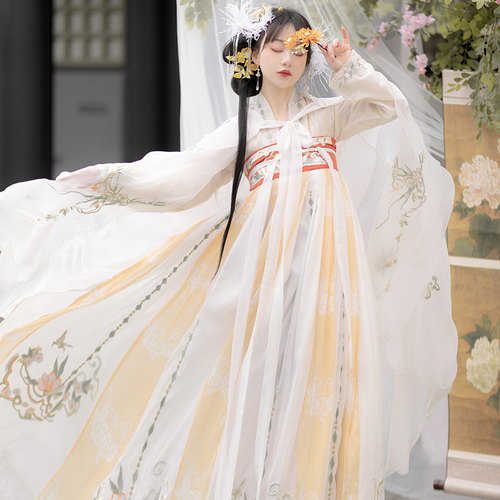 原创汉服女春季中国风斗篷唐制重工刺绣齐胸襦裙改良古装超仙飘逸 - 图0