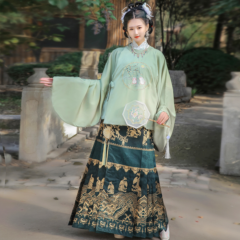 蝉佩旗舰店桂月兔原创明制汉服女中国风袄裙圆领袍齐腰织金马面裙古装女日常3