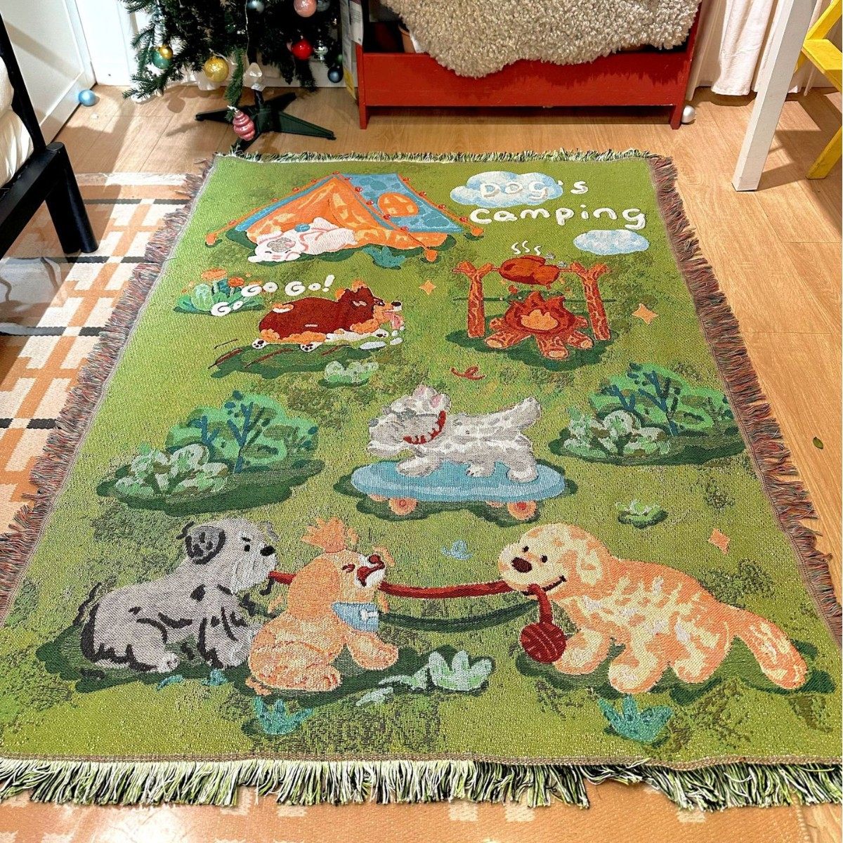 中古风小狗治愈系毯子客厅沙发上墙挂毯装饰画小红书网红DIY挂画,淘宝优惠券,粉丝福利购,淘宝优惠卷