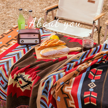 ins bohemian style picnic mat camping tablecloth ກາງແຈ້ງ lawn ຄວາມຊຸ່ມ-proof floor mat ອຸປະກອນ tent ຜ້າຫົ່ມຫນາ